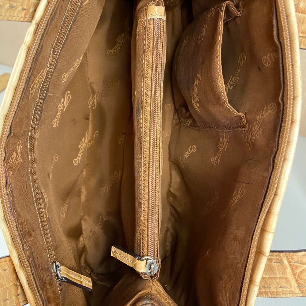 Fossil Croc Embossed Leather Shoulder Tote Bag Tan Vintage Y2K - Picture 8 of 15